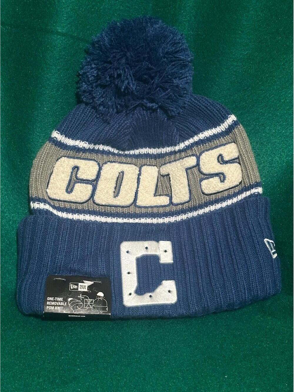 New Era Indianapolis Colts Wool Team Name Gray & Blue Pom Knit Beanie MSRP $34